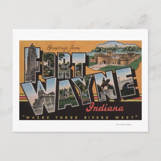 フィートWayne, Indiana – ラージ・レター・シーン ポストカード (正面)