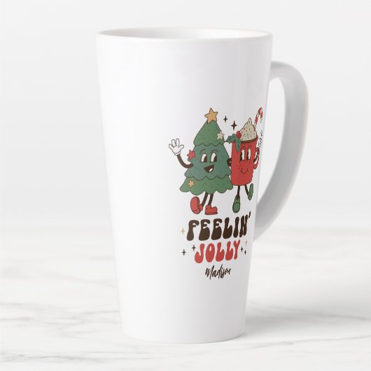 フィーリンすてきのクリスマスおもしろいレトロ名 カフェラテマグ (右アングル)