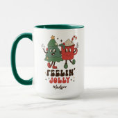 フィーリンすてきのクリスマスおもしろいレトロ名 マグカップ (左)