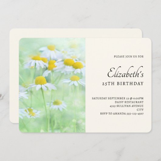 フィールドかわいらしデイジーの誕生日 招待状 (正面/裏面)
