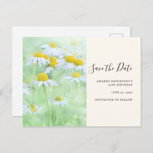 フィールドかわいらし写真のデイジー日付の保存 インビテーションポストカード (正面/裏面)