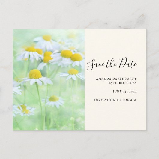 フィールドかわいらし写真のデイジー日付の保存 インビテーションポストカード (正面)