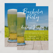 フィールドでのライトビールのグラス 招待状 (正面/裏面)