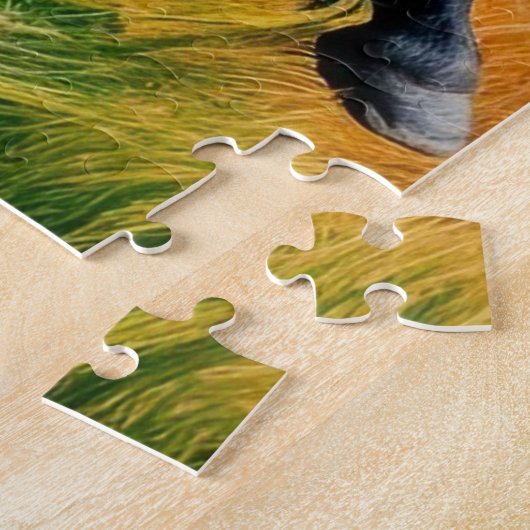 フィールドで優雅な黒い鮮やか馬の駆け出し ジグソーパズル (側面)