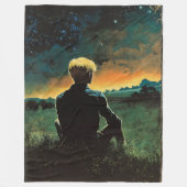 フィールドにブロンドの男 | 夜空の下の人 フリースブランケット (正面)
