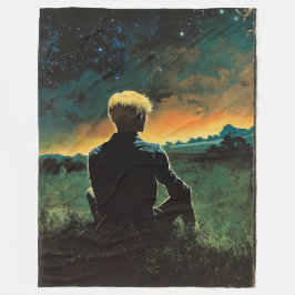 フィールドにブロンドの男 | 夜空の下の人 フリースブランケット