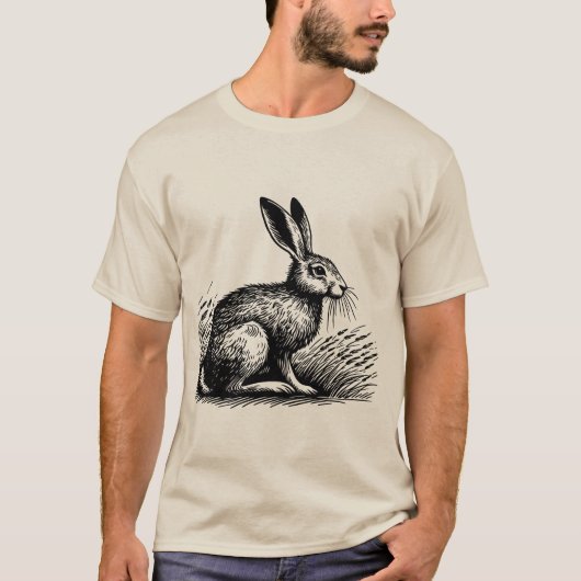 フィールドのウサギ - 田舎風のウサギTシャツデザイン Tシャツ (正面)