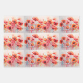 フィールドの水の色のパターンの赤いケシ ラッピングペーパーシート (正面3)