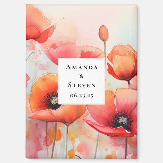 フィールドの赤い水の色ポピー日付を保存 マグネット (正面)