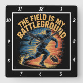 フィールドは私の戦場のサッカー スクエア壁時計 (正面)