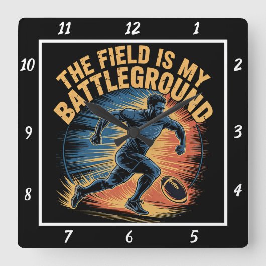 フィールドは私の戦場のサッカー スクエア壁時計 (正面)