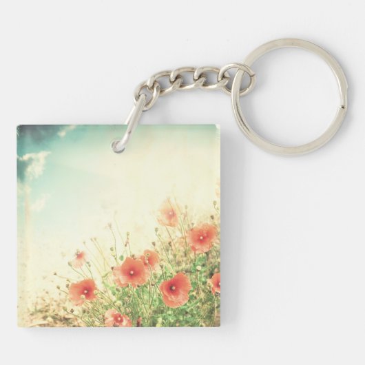 フィールドキーチェーンにピンク色の野生の花 キーホルダー (裏面)
