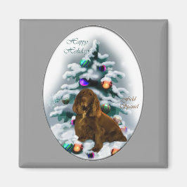フィールドスパニエル犬クリスマスプレゼント マグネット