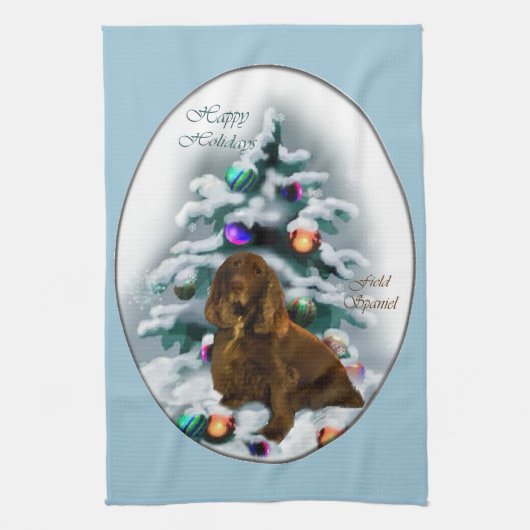 フィールドスパニエル犬クリスマス キッチンタオル (縦)