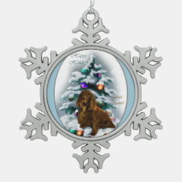 フィールドスパニエル犬クリスマス スノーフレークピューターオーナメント