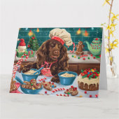 フィールドスパニエル犬休日ベーキング:フェスティバルクリスマス カード (黄色い花)