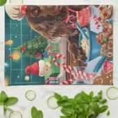 フィールドスパニエル犬休日ベーキング:フェスティバルクリスマス キッチンタオル (折り畳み)