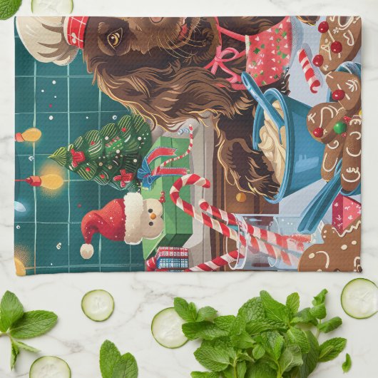 フィールドスパニエル犬休日ベーキング:フェスティバルクリスマス キッチンタオル (折り畳み)