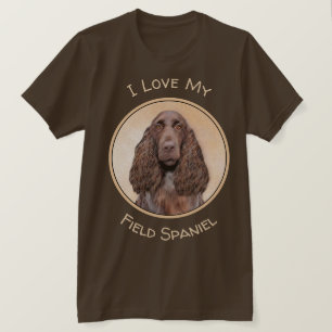 フィールドスパニエル犬絵画ズキュートなオリジナルドッグアート Tシャツ
