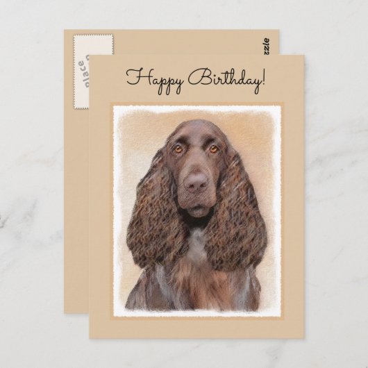 フィールドスパニエル犬絵画ズ – かわいいオリジナルドッグアート ポストカード (正面/裏面)
