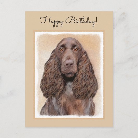 フィールドスパニエル犬絵画ズ – かわいいオリジナルドッグアート ポストカード (正面)