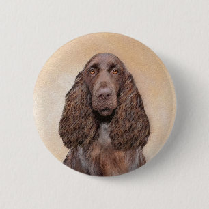 フィールドスパニエル 絵画 - かわいい犬のアート 缶バッジ