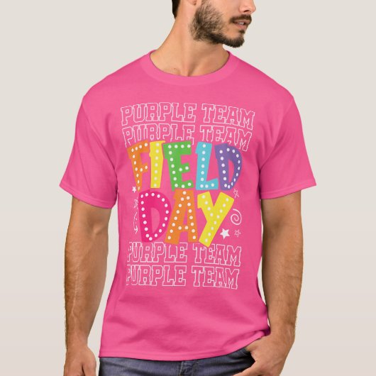フィールドデイパープルチームカラー戦争キャンプチームゲームCom Tシャツ (正面)