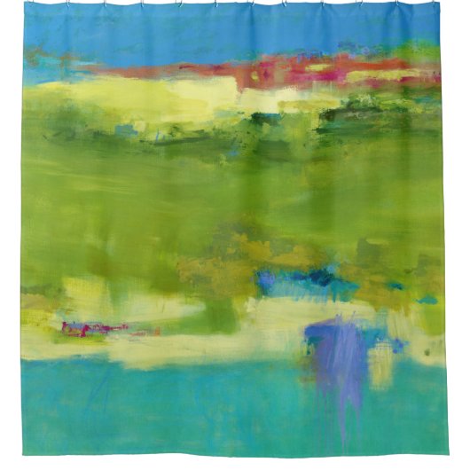フィールドノート – 抽象芸術グリーンアート シャワーカーテン (正面)