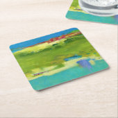 フィールドノート – 抽象芸術グリーンアート スクエアペーパーコースター (アングル)