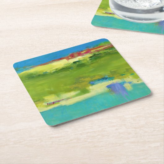 フィールドノート – 抽象芸術グリーンアート スクエアペーパーコースター (アングル)