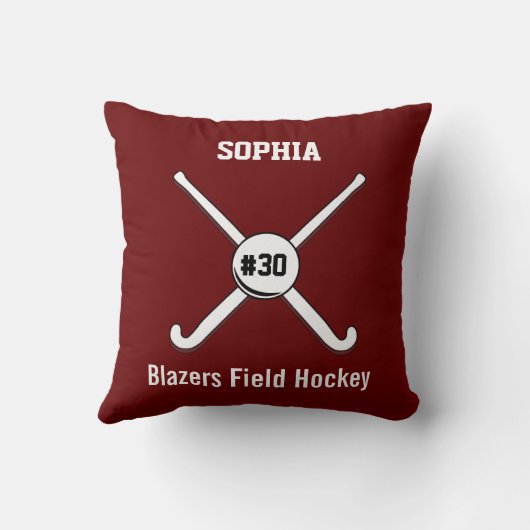 フィールドホッケーのチーム名前のジャージーパーソナライズな数 クッション (裏面)