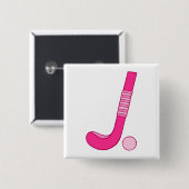 フィールドホッケーのピンクの球の棒 缶バッジ (正面&裏面)