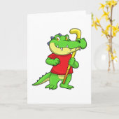 フィールドホッケーのホッケー選手とクロコダイル カード (黄色い花)