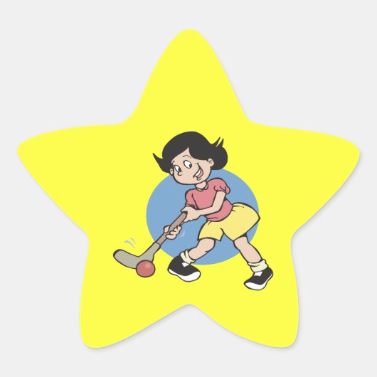 フィールドホッケーの女の子プレーヤー 星シール (正面)