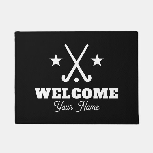 フィールドホッケーカスタムスティック付きウェルカムドアマット ドアマット (正面)