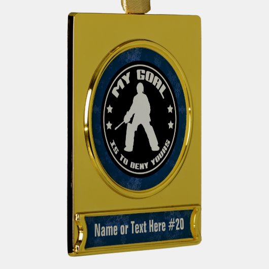 フィールドホッケーゴアリーパーソナライズされたホリデーオーナメント ゴールドプレートバナーオーナメント (右)