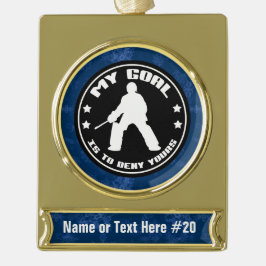 フィールドホッケーゴアリーパーソナライズされたホリデーオーナメント ゴールドプレートバナーオーナメント