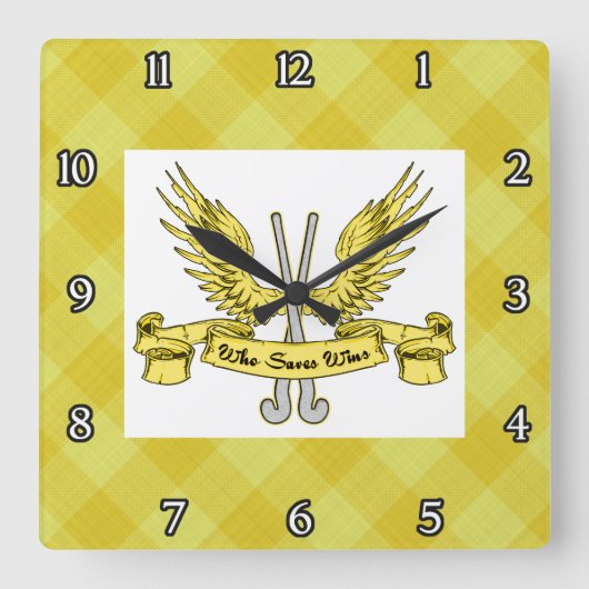 フィールドホッケーゴアリー スクエア壁時計 (正面)