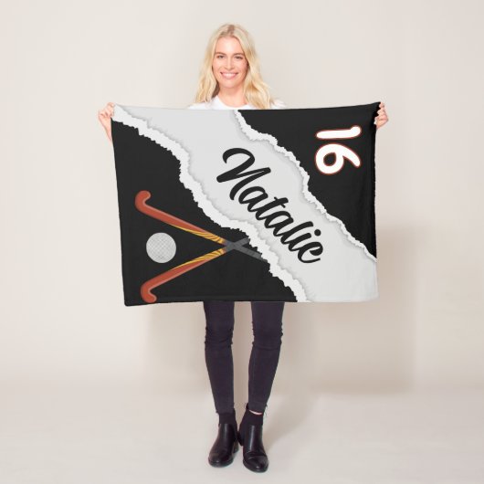 フィールドホッケーパーソナライズされたブランケット、名前をカスタムする フリースブランケット (インサイチュ)