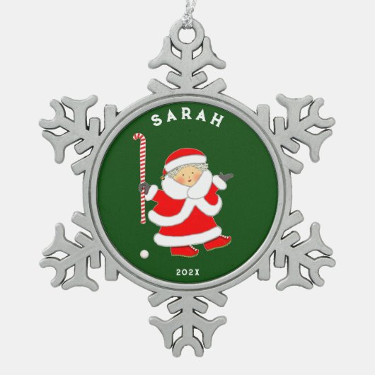 フィールドホッケーパーソナライズされた収集可能 スノーフレークピューターオーナメント (正面)