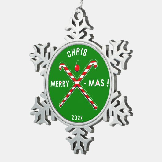 フィールドホッケーホリデーギフト スノーフレークピューターオーナメント (右)