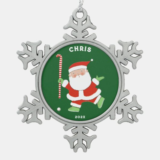 フィールドホッケーホリデーギフト スノーフレークピューターオーナメント (正面)