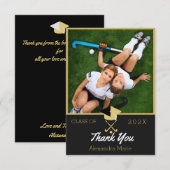 フィールドホッケー 現代の写真 卒業クラス サンキューカード (正面/裏面)