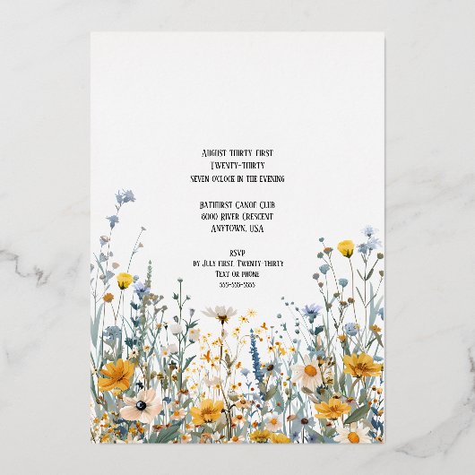 フィールドワイルドフラワーズゴールドフォイル招待状 箔招待状 (裏面)