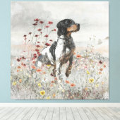 フィールド内のブリタニースパニエル犬狩り キャンバスプリント (インサイチュ (ウッドフロア))