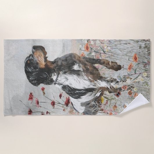 フィールド内のブリタニースパニエル犬狩り ビーチタオル (正面)