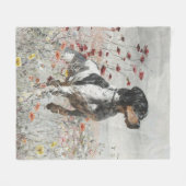 フィールド内のブリタニースパニエル犬狩り フリースブランケット (正面(横))