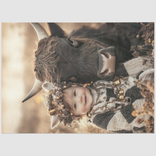 フィールド内の子ハイランド牛を分離 薄葉紙 (正面)