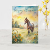 フィールド内の馬の誕生日カード カード (黄色い花)