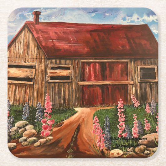 フィールド素朴コテージシーンの花 スクエアペーパーコースター (正面)